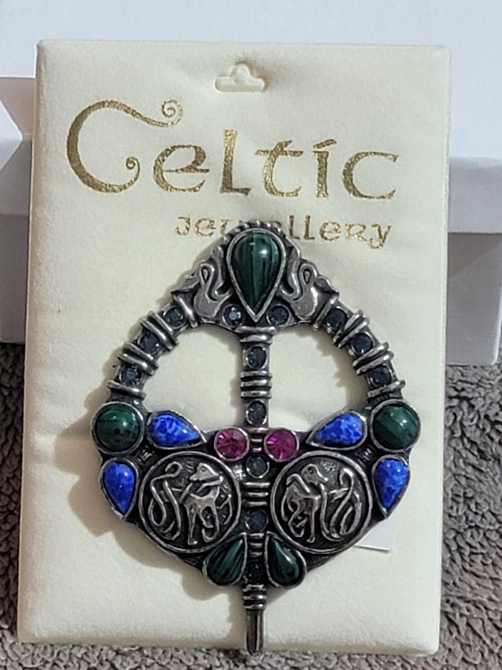 Celtic Green and Blue Gemstone Brooch - From In Ireland